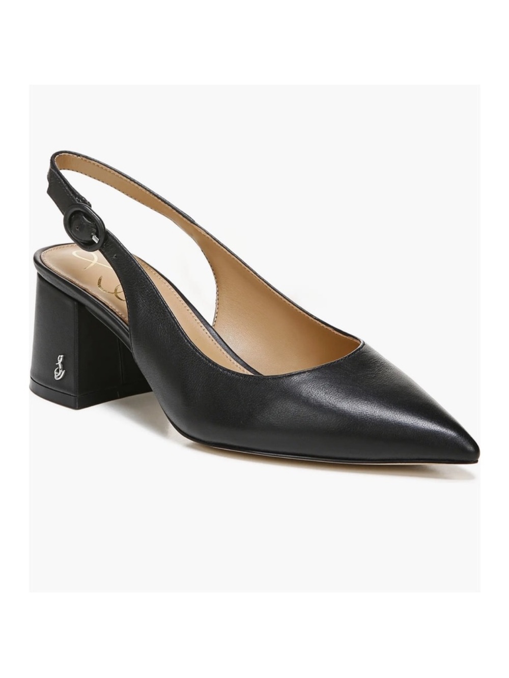 Sam Edelman Petra - Black Pointed-Toe Slingback Block Heel Pumps - Picture 2 of 9